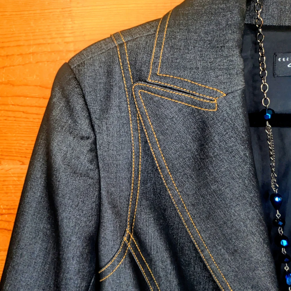 Cache' Contour Collectic Elegant Dark Blue/Gray Denim Women's Blazer - Picture 8 of 16